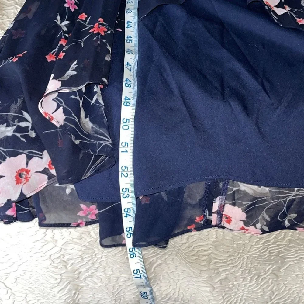 Eliza J High-Low Maxi dress Navy Blue and Cherry Blossom floral Size 10P NWOT - Picture 12 of 12